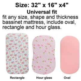 Bassinet Sheets Set 3 Pack for Baby Girl, Stretchy Soft Jersey Knitted Fitted Sheet Universal for Oval Rectangle and Hourglass Bassinet Mattress, Pink Floral Bassinet Sheets Set 3 Pack for Baby Girl, Stretchy Soft Jersey Knitted Fitted Sheet Universal for Oval Rectangle and Hourglass Bassinet Mattress, Pink Floral