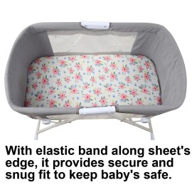 Bassinet Sheets Set 3 Pack for Baby Girl, Stretchy Soft Jersey Knitted Fitted Sheet Universal for Oval Rectangle and Hourglass Bassinet Mattress, Pink Floral Bassinet Sheets Set 3 Pack for Baby Girl, Stretchy Soft Jersey Knitted Fitted Sheet Universal for Oval Rectangle and Hourglass Bassinet Mattress, Pink Floral