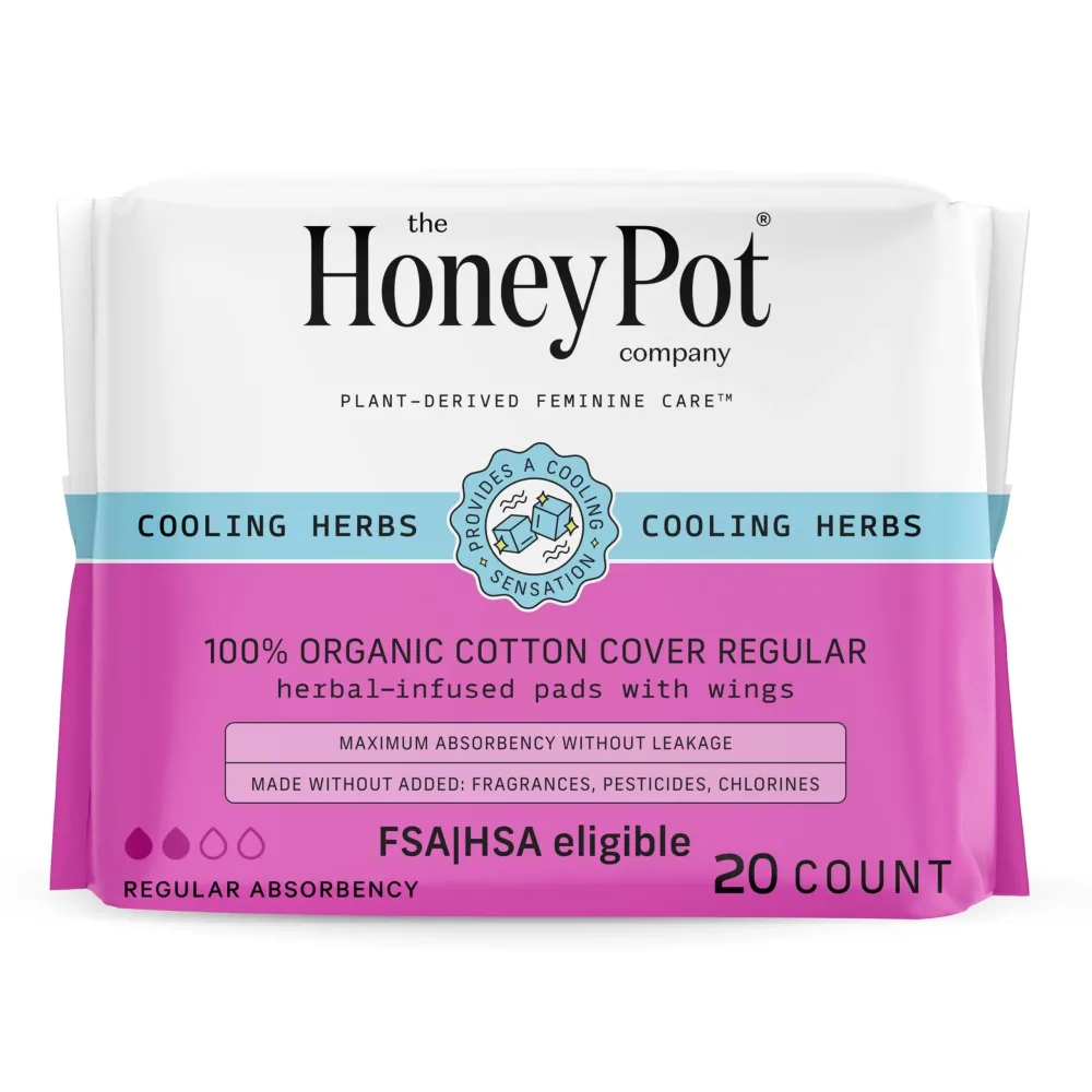 The Honey Pot Company - Herbal Sanitary Pads for Women - Regular Flow w/Wings - Infused w/Essential Oils for Cooling Effect & Organic Cotton Cover - Feminine Care - FSA & HSA - 20 ct The Honey Pot Company - Herbal Sanitary Pads for Women - Regular Flow w/Wings - Infused w/Essential Oils for Cooling Effect & Organic Cotton Cover - Feminine Care - FSA & HSA - 20 ct