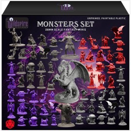 Wildspire Fantasy Monsters & Bookish Dragon for DND Miniatures Unpainted Bulk 28mm-32mm Dungeons & Dragons Minis Pathfinder Figures Fantasy Unpainted Tabletop RPG Miniature Starter Set for D&D