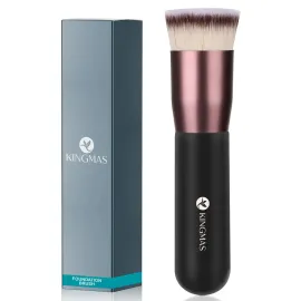 KINGMAS Flat Top Foundation Brush, Premium Kabuki Makeup Brush for Liquid, Blending, Cream, Powder,Blush Buffing Stippling Face Makeup Tools (Black, A (Flat Top))