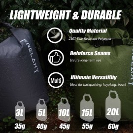Frelaxy Dry Bag 3-Pack/5-Pack, Ultralight Dry Sack, Outdoor Bags Keep Gear Dry for Hiking, Backpacking, Kayaking, Camping, Swimming, Boating Frelaxy Dry Bag 3-Pack/5-Pack, Ultralight Dry Sack, Outdoor Bags Keep Gear Dry for Hiking, Backpacking, Kayaking, Camping, Swimming, Boating