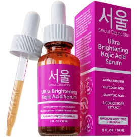 SeoulCeuticals Korean Skin Care Kojic Acid Serum Alpha Arbutin - Dark Spot Remover Corrector Glycolic Acid + Salicylic Acid K Beauty 1oz
