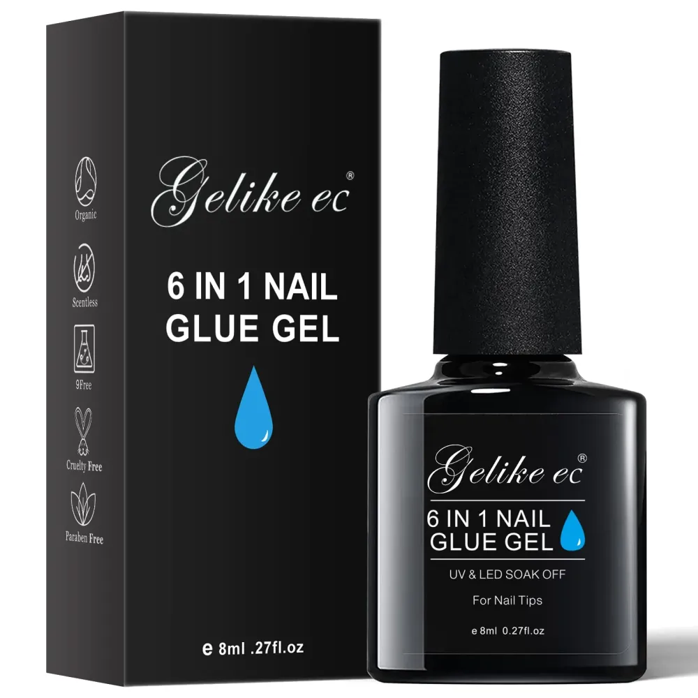 Gelike EC Gel Nail Glue UV Light: 6 in 1 Adhesive Gel Nail Polish, Strong Nail Glue For Press On Nails Nails Acrylic Tips, Long Last - Nail Art Gift for Home Salon Beginner DIY