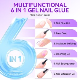Gelike EC Gel Nail Glue UV Light: 6 in 1 Adhesive Gel Nail Polish, Strong Nail Glue For Press On Nails Nails Acrylic Tips, Long Last - Nail Art Gift for Home Salon Beginner DIY