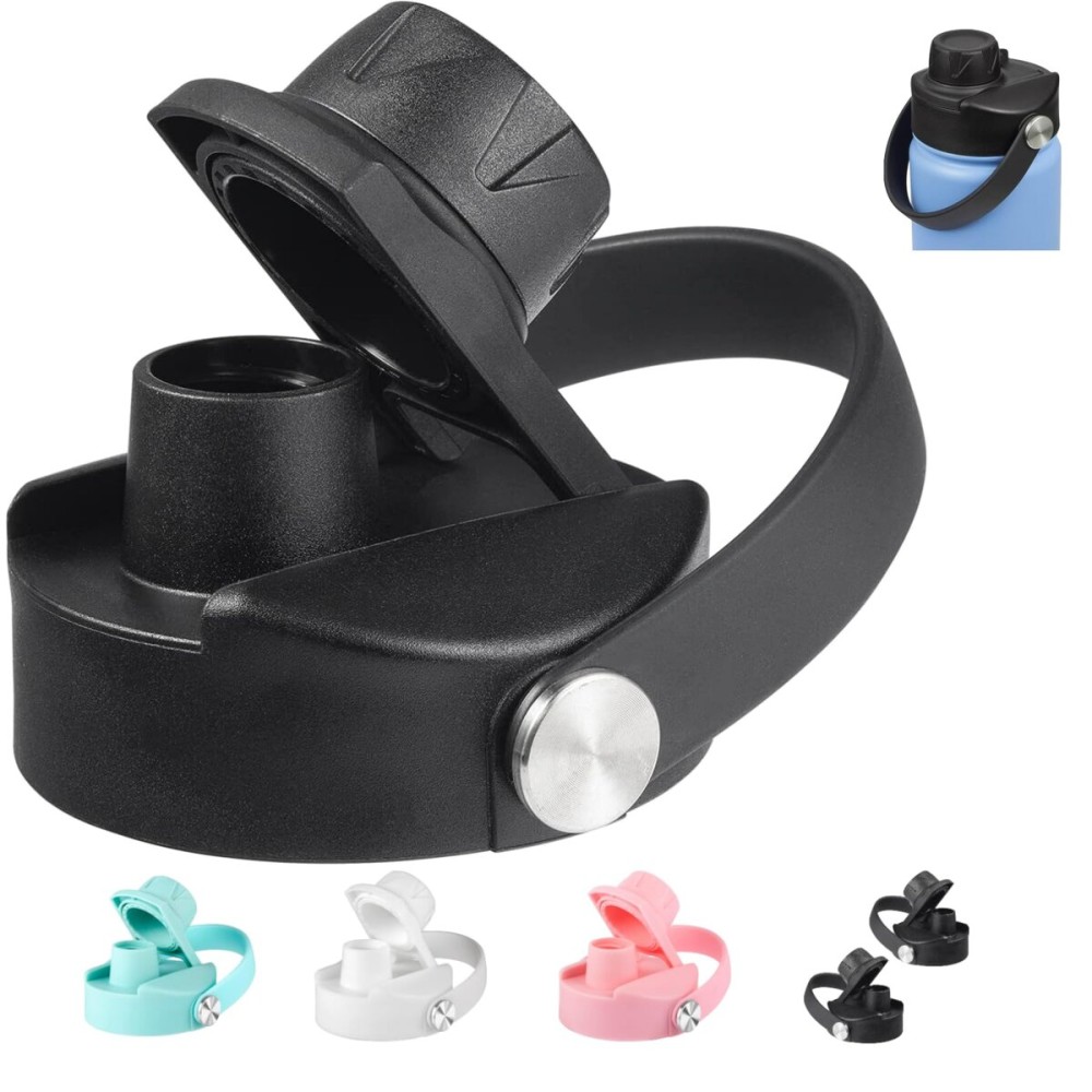 Lid for Hydroflask 32 40 64 oz Wide Mouth, Replacement Chug Cap with Flex Handle Compatible with Hydro Flask 12 16 20 Ounce Kids Bottle, BPA Free Dishwasher Safe, Top Water Bottle Accessories, Black Lid for Hydroflask 32 40 64 oz Wide Mouth, Replacement Chug Cap with Flex Handle Compatible with Hydro Flask 12 16 20 Ounce Kids Bottle, BPA Free Dishwasher Safe, Top Water Bottle Accessories, Black