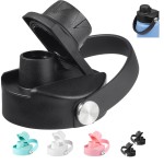 Lid for Hydroflask 32 40 64 oz Wide Mouth, Replacement Chug Cap with Flex Handle Compatible with Hydro Flask 12 16 20 Ounce Kids Bottle, BPA Free Dishwasher Safe, Top Water Bottle Accessories, Black