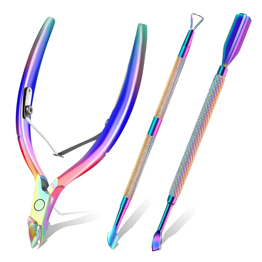 Cuticle Trimmer with Cuticle Pusher and Scissors, Cuticle Remover Professional Durable Pedicure Manicure Tools, Stainless Steel Cuticle Nipper Cutter Clipper for Fingernails and Toenails (Colored) Cuticle Trimmer with Cuticle Pusher and Scissors, Cuticle Remover Professional Durable Pedicure Manicure Tools, Stainless Steel Cuticle Nipper Cutter Clipper for Fingernails and Toenails (Colored)