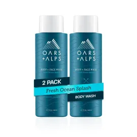 Oars + Alps Men\'s Moisturizing Body and Face Wash, Skin Care Infused with Vitamin E and Antioxidants, Sulfate Free, Fresh Ocean Splash, 2 Pack