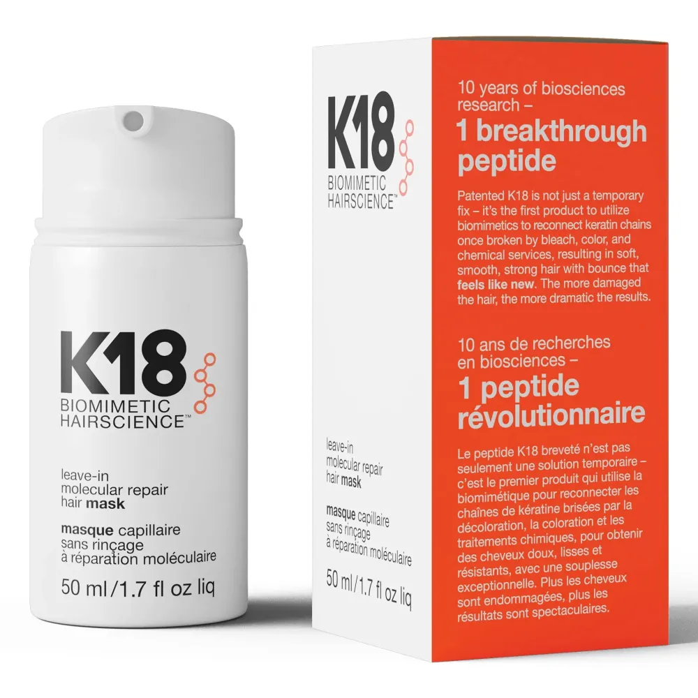 K18 Full-Size Leave-In Molecular Hair Mask, Repairs Dry or Damaged Hair, Reverse Hair Damage from Bleach, Color, Chemical Services & Heat