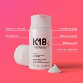K18 Full-Size Leave-In Molecular Hair Mask, Repairs Dry or Damaged Hair, Reverse Hair Damage from Bleach, Color, Chemical Services & Heat