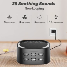 Sleepbox Sleep White Noise Sound Machines with 25 Soothing Sounds 36 Volume Levels 5 Timers Visible Sound Catalog Portable Size Memory Function for Home Office and Travel