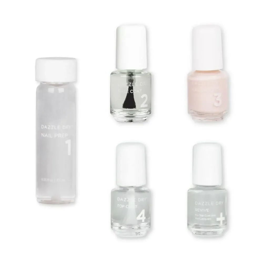Dazzle Dry Mini Kit 4 Step System - Touch of Love, a pale chalky pink. Semi-sheer cream. (5 Piece Kit / 5 Manicures) Dazzle Dry Mini Kit 4 Step System - Touch of Love, a pale chalky pink. Semi-sheer cream. (5 Piece Kit / 5 Manicures)