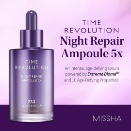 MISSHA Time Revolution Night Repair Face Serum Ampoule (5th Gen) - Overnight Probiotic Skincare for Intensive Repair and Radiance, 1.69 Fl Oz