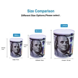 $100 Dollar Bill Piggy Bank 5 7/8 Tall Coin Saving Money Currency Benjamin Franklin Tin Can Banknote Jar (1 Pack, 5 7/8 X 4) $100 Dollar Bill Piggy Bank 5 7/8 Tall Coin Saving Money Currency Benjamin Franklin Tin Can Banknote Jar (1 Pack, 5 7/8 X 4)