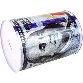 $100 Dollar Bill Piggy Bank 5 7/8 Tall Coin Saving Money Currency Benjamin Franklin Tin Can Banknote Jar (1 Pack, 5 7/8 X 4) $100 Dollar Bill Piggy Bank 5 7/8 Tall Coin Saving Money Currency Benjamin Franklin Tin Can Banknote Jar (1 Pack, 5 7/8 X 4)