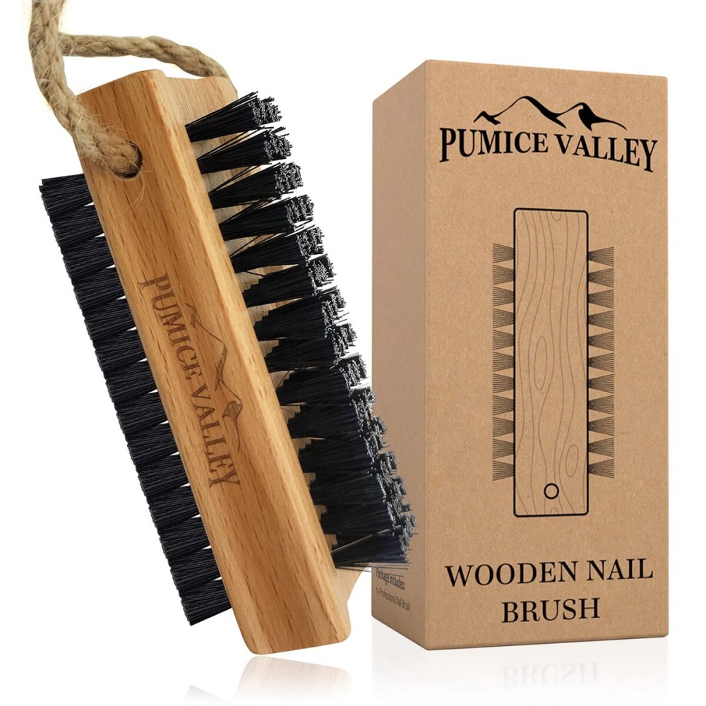 Wooden Cleaning Finger Nail Brush with Nylon Charcoal Bristles & Hanging Rope - Double-Sided Fingernail Brush for Scrubbing Fingernails and Toes (Beechwood) Wooden Cleaning Finger Nail Brush with Nylon Charcoal Bristles & Hanging Rope - Double-Sided Fingernail Brush for Scrubbing Fingernails and Toes (Beechwood)