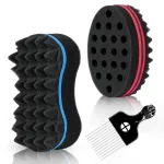 Supaze 3Pcs Hair Styling Set for All - Curl Brush, Twist Sponge for Textured Hair with Metal Pick