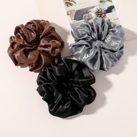 Scrunchies Hair Ties Silk Satin Scrunchy - Hair Elastics Bands Ponytail Holder Pack of Neutral Scrubchy Hair Accessories Women Girls