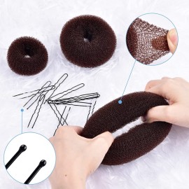 TsMADDTs Donut Hair Bun Maker, 3PCS Dark Brown Ring Style Bun Maker with 20PCS U Shaped Hair Pins for Women Dance