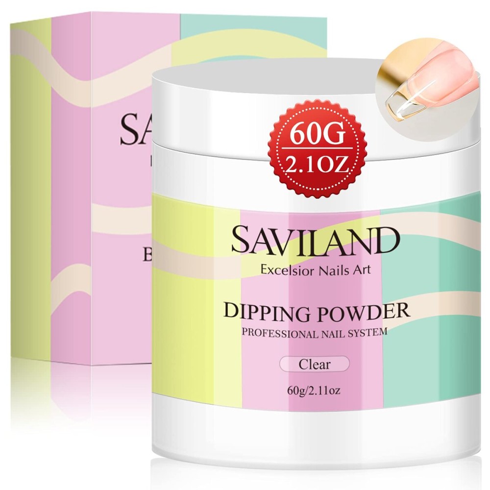 SAVILAND Clear Dip Powder - 2.1 oz Dipping Powder Clear Nails Dip Powder Set for French Nail Art Starter Manicure, Strengthen Nail, Easy for Nail Beginners to Use No Nail Lamp Needed SAVILAND Clear Dip Powder - 2.1 oz Dipping Powder Clear Nails Dip Powder Set for French Nail Art Starter Manicure, Strengthen Nail, Easy for Nail Beginners to Use No Nail Lamp Needed