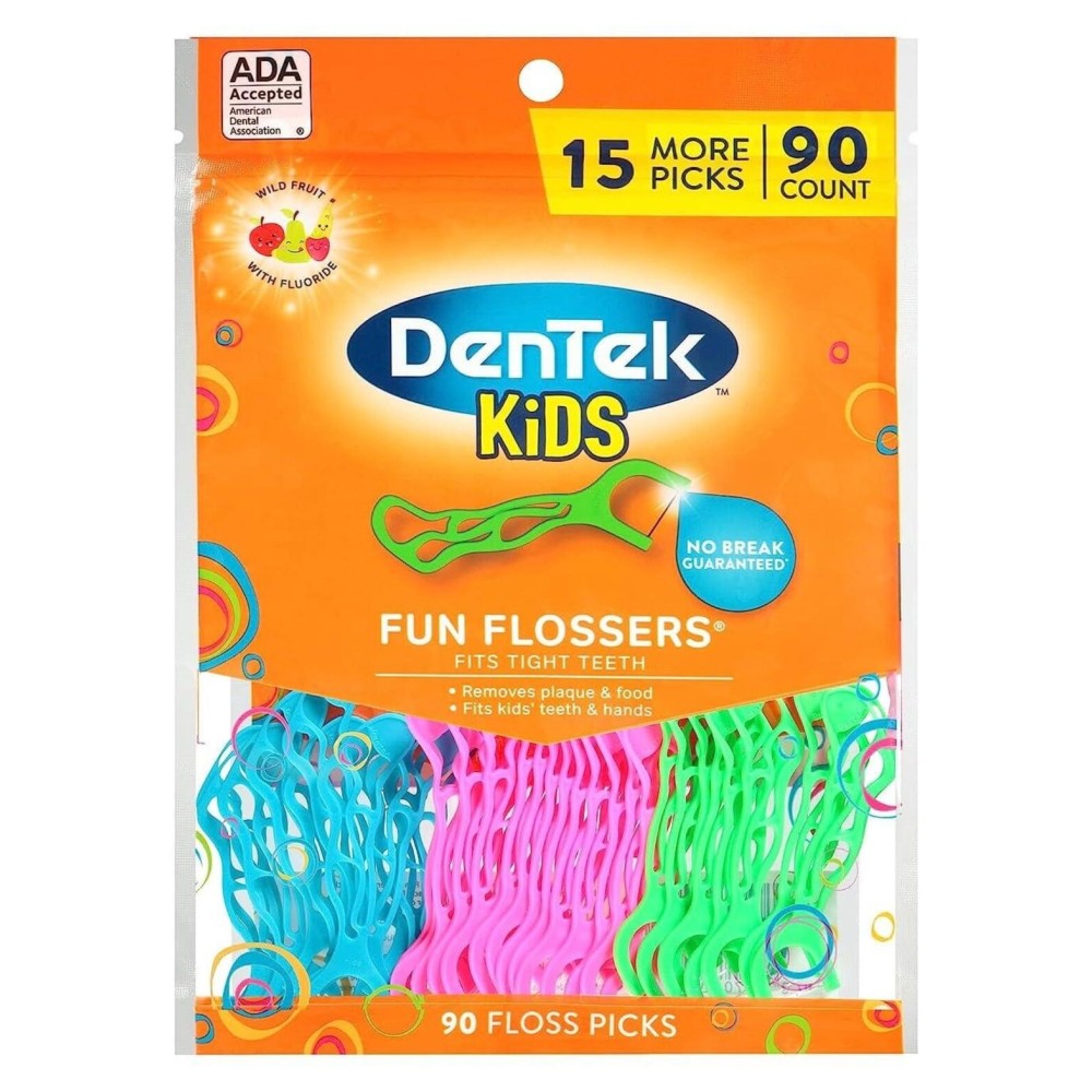 DenTek Kids Fun Flossers, Floss Picks, Removes Food & Plaque, 90 Count DenTek Kids Fun Flossers, Floss Picks, Removes Food & Plaque, 90 Count