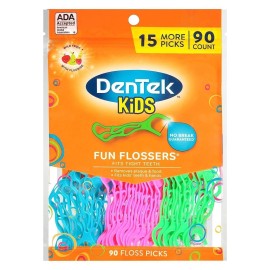 DenTek Kids Fun Flossers, Floss Picks, Removes Food & Plaque, 90 Count