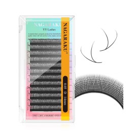 NAGARAKU yy Eyelash Extensions Supplies y lash 0.05mm D curl 14mm Premade Fans 4D Russian Volume Y Shape Faux Mink Matte 12 rows Cluster pre Fanned Wispies Crisscross Eye Lashes