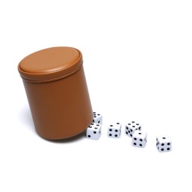 RERIVER Leatherette Dice Cup Set, Camel Leather and Beige Velvet Interior Professional Dice Cup with 6 Black Dot Dice for Liars Dice Farkle Yahtzee Board Games, 1 Pack RERIVER Leatherette Dice Cup Set, Camel Leather and Beige Velvet Interior Professional Dice Cup with 6 Black Dot Dice for Liars Dice Farkle Yahtzee Board Games, 1 Pack