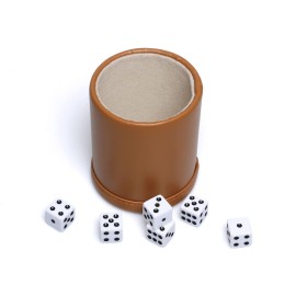 RERIVER Leatherette Dice Cup Set, Camel Leather and Beige Velvet Interior Professional Dice Cup with 6 Black Dot Dice for Liars Dice Farkle Yahtzee Board Games, 1 Pack RERIVER Leatherette Dice Cup Set, Camel Leather and Beige Velvet Interior Professional Dice Cup with 6 Black Dot Dice for Liars Dice Farkle Yahtzee Board Games, 1 Pack