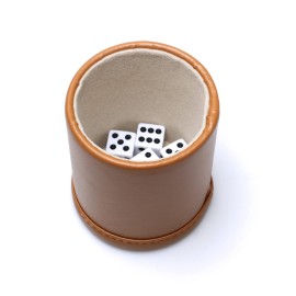 RERIVER Leatherette Dice Cup Set, Camel Leather and Beige Velvet Interior Professional Dice Cup with 6 Black Dot Dice for Liars Dice Farkle Yahtzee Board Games, 1 Pack RERIVER Leatherette Dice Cup Set, Camel Leather and Beige Velvet Interior Professional Dice Cup with 6 Black Dot Dice for Liars Dice Farkle Yahtzee Board Games, 1 Pack