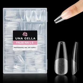 UNA GELLA Long Coffin Fake Nails Tips 216pcs Pre-Shape Coffin Press On Nails Long Coffin Nail Tips Full Cover Nail Tips False Fake Clear Tips For DIY Salon 12 Sizes