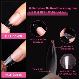 UNA GELLA Almond Gel x Nail Tips, 504PCS Pre Etched Clear Fake Nails Tips Medium Almond Shape - 12 Sizes Full Cover Soft Acrylic Press On Nail Extensions No C Curve Gift for Diy at Home