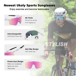 Ukoly Cycling Sunglasses with Interchangeable Nose Pad Men Women,Sports Sunglasses,Fishing Baseball Glasses Ukoly Cycling Sunglasses with Interchangeable Nose Pad Men Women,Sports Sunglasses,Fishing Baseball Glasses