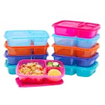 Bentgo Easyboxes - Original Stackable Lunch Boxes - Reusable 3-Compartment Food Containers for Kids and Adults - Bento Lunch Box for Meal Prep, School, & Work - BPA Free, Set of 10 (Jewel Brights)