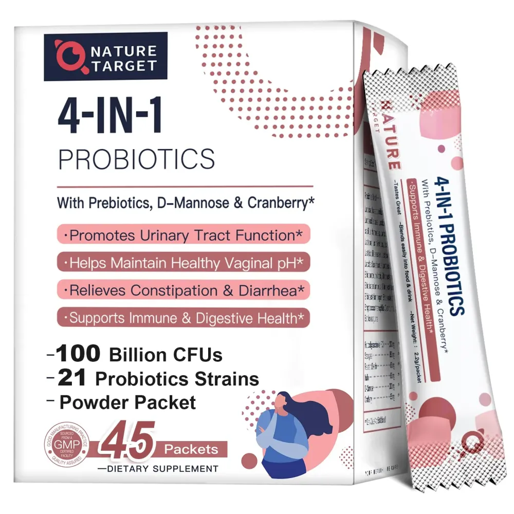 NATURE TARGET Probiotics-for-Women Prebiotics-and-Probiotics-Powder, 100-Billion-CFUs 45-Day-Supply, Women\'s-Probiotic with D-Mannose and Cranberry for Urinary Tract/Gut/Digestive Health NATURE TARGET Probiotics-for-Women Prebiotics-and-Probiotics-Powder, 100-Billion-CFUs 45-Day-Supply, Women\'s-Probiotic with D-Mannose and Cranberry for Urinary Tract/Gut/Digestive Health