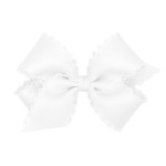 Wee Ones Girls\' Classic Grosgrain Moonstitch Edge Hair Bow on a WeeStay Hair Clip, Medium, White