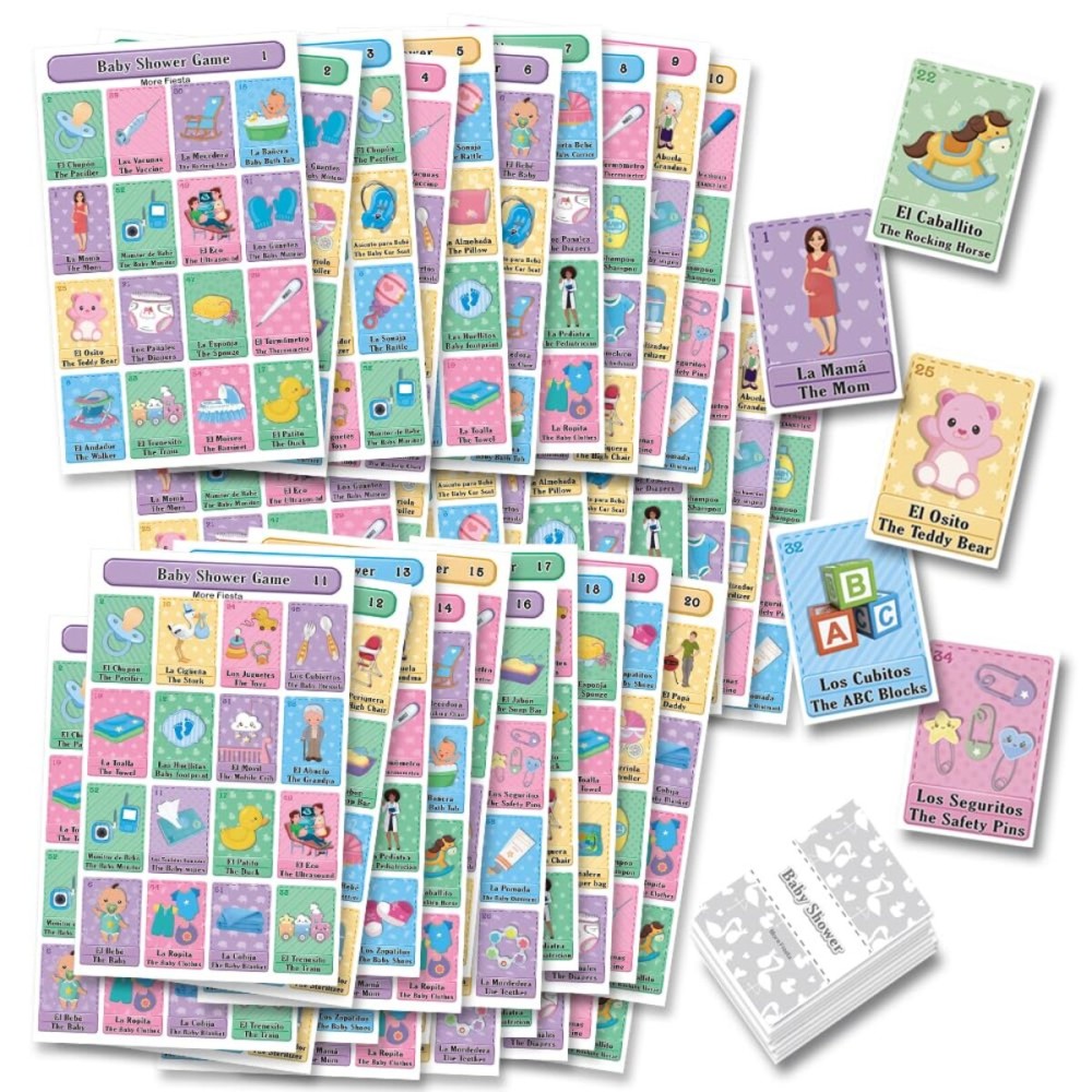 More Fiesta Baby Shower Bingo Tablas Game - Bilingual English Spanish, for up to 40 Players More Fiesta Baby Shower Bingo Tablas Game - Bilingual English Spanish, for up to 40 Players