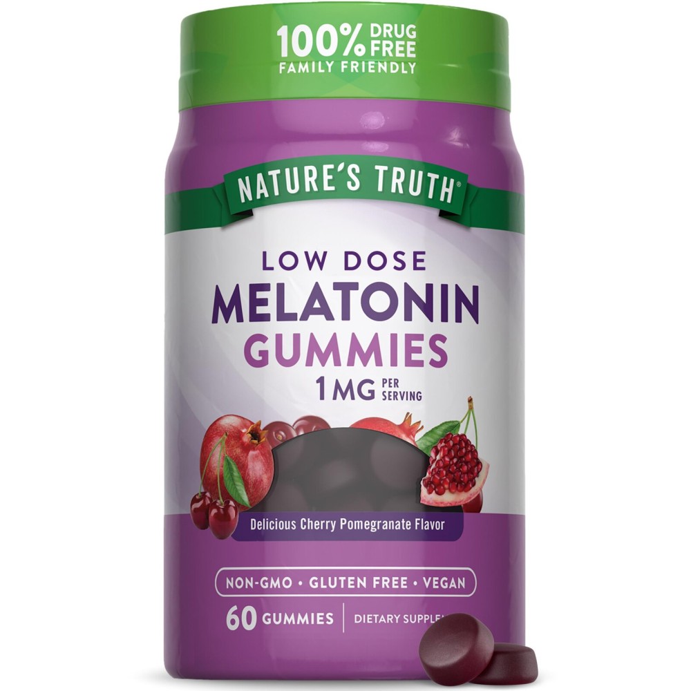Nature\'s Truth Melatonin Gummies | 1mg | 60 Count | Cherry Pomegranate Flavor | Vegan, Non-GMO & Gluten Free Supplement Nature\'s Truth Melatonin Gummies | 1mg | 60 Count | Cherry Pomegranate Flavor | Vegan, Non-GMO & Gluten Free Supplement