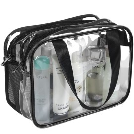 Auseibeely Clear Cosmetics Bag Toiletry Bag, Large Clear Travel Bag for Toiletries, Waterproof & Draining Transparent Makeup Bag Tote Bag, Carry On Airport Airline Compliant Bag for Men Women