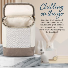 Itzy Ritzy Insulated Bottle Bag - Keeps Bottles Warm or Cool - Holds 3 Bottles & Features Interior Pocket for Ice Pack (Not Included), Vanilla Latte