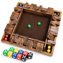 ropoda 12 Inches 4-Way Shut The Box Dice Board Game (2-4 Players) for Kids & Adults [4 Sided Large Wooden Board Game, 8 Dice + Shut-The-Box Rules] Smart Game for Learning Addition