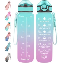 Enerbone 32 oz Drinking Water Bottle with Times to Drink and Straw, Motivational with Carrying Strap, Leakproof BPA & Toxic Free, Ensure You Drink Enough Water for Fitness Gym Outdoor