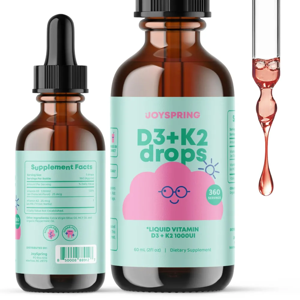 JoySpring Vitamin D3 Kids Drops with K2 - Liquid Supplement for Calcium Absorption & Joint Health - 360 Servings (2 fl oz) - Vitamin D Kids Ages 3-18 JoySpring Vitamin D3 Kids Drops with K2 - Liquid Supplement for Calcium Absorption & Joint Health - 360 Servings (2 fl oz) - Vitamin D Kids Ages 3-18