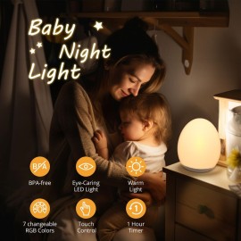 JolyWell Night Light for Kids, Egg Light for Nursery with 7 RGB Colors Changeable & Stepless Dimming, Rechargeable Tap Light with 1h Timer & Touch Control, Portable Night Light for Babies BPA Free JolyWell Night Light for Kids, Egg Light for Nursery with 7 RGB Colors Changeable & Stepless Dimming, Rechargeable Tap Light with 1h Timer & Touch Control, Portable Night Light for Babies BPA Free