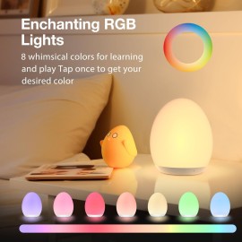 JolyWell Night Light for Kids, Egg Light for Nursery with 7 RGB Colors Changeable & Stepless Dimming, Rechargeable Tap Light with 1h Timer & Touch Control, Portable Night Light for Babies BPA Free JolyWell Night Light for Kids, Egg Light for Nursery with 7 RGB Colors Changeable & Stepless Dimming, Rechargeable Tap Light with 1h Timer & Touch Control, Portable Night Light for Babies BPA Free