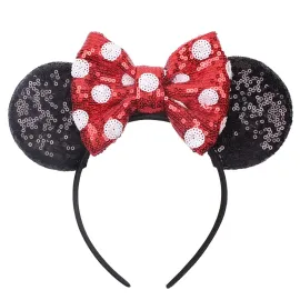 JIAHANG Polka Dot Mic Mouse Ear Headband Hair Bow Headband, Sequin Bow Festival Fashion Hairband Amusement Park Headwear for Women Girls