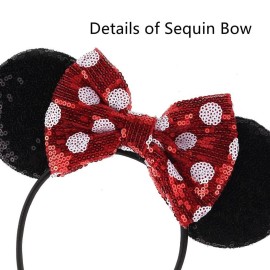 JIAHANG Polka Dot Mic Mouse Ear Headband Hair Bow Headband, Sequin Bow Festival Fashion Hairband Amusement Park Headwear for Women Girls JIAHANG Polka Dot Mic Mouse Ear Headband Hair Bow Headband, Sequin Bow Festival Fashion Hairband Amusement Park Headwear for Women Girls