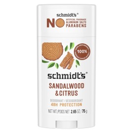 Schmidt\'s Aluminum-Free Vegan Deodorant Sandalwood & Citrus for Women and Men, with 24 Hour Odor Protection, Natural Ingredients, Cruelty-Free, 2.65 oz