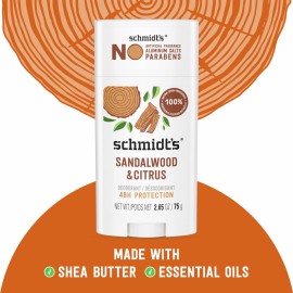 Schmidt\'s Aluminum-Free Vegan Deodorant Sandalwood & Citrus for Women and Men, with 24 Hour Odor Protection, Natural Ingredients, Cruelty-Free, 2.65 oz Schmidt\'s Aluminum-Free Vegan Deodorant Sandalwood & Citrus for Women and Men, with 24 Hour Odor Protection, Natural Ingredients, Cruelty-Free, 2.65 oz